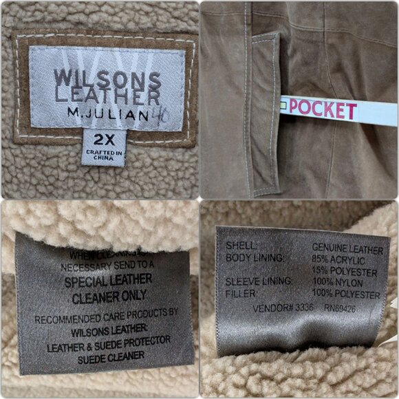 Vtg Wilsons Julian Leather Suede Jacket Mens Tan Sherpa Lined Mid Length Sz 2XL - Picture 5 of 9